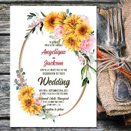 Invitación Boda del óvalo floral rosa rosa de girasol