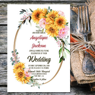 Invitación Boda del óvalo floral rosa rosa de girasol