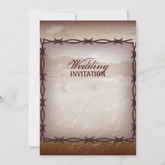 Invitación boda del país occidental del alambre de púas (Anverso)