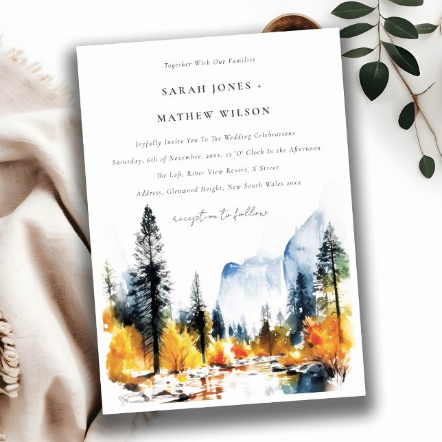 Invitación Boda del paisaje de invierno de Mountain River Fal (Subido por el creador)
