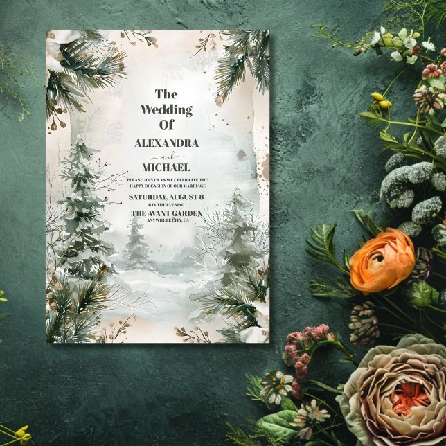 Invitación Boda del paisaje de invierno de Mountain River Fal (Subido por el creador)
