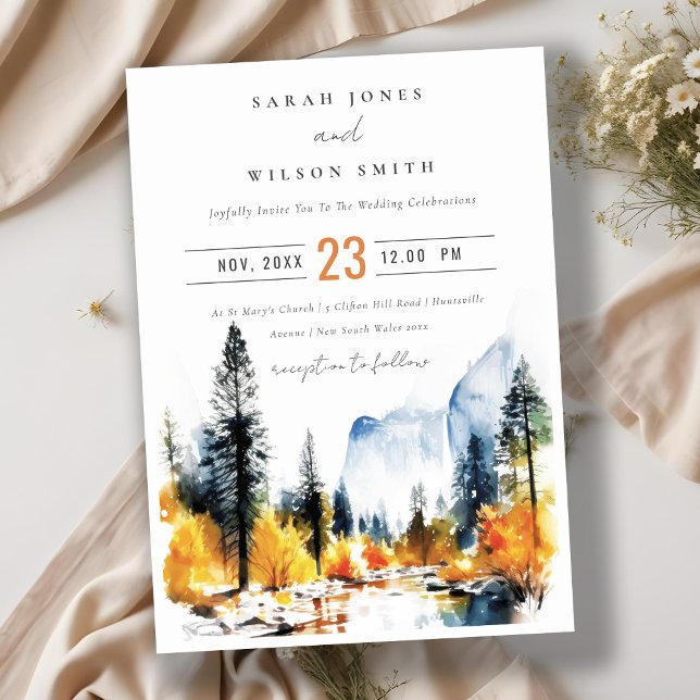 Invitación Boda del paisaje de invierno de Mountain River Fal (Subido por el creador)