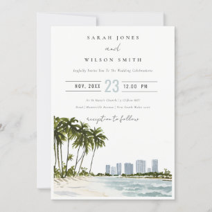 Invitación Boda del paisaje de la palma acuarela de Miami Flo