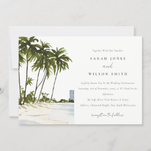 Invitación Boda del paisaje de la palma acuarela de Miami Flo