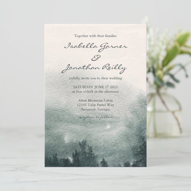 Invitación Boda del paisaje de la selva acuarela abstracta (Anverso de pie)
