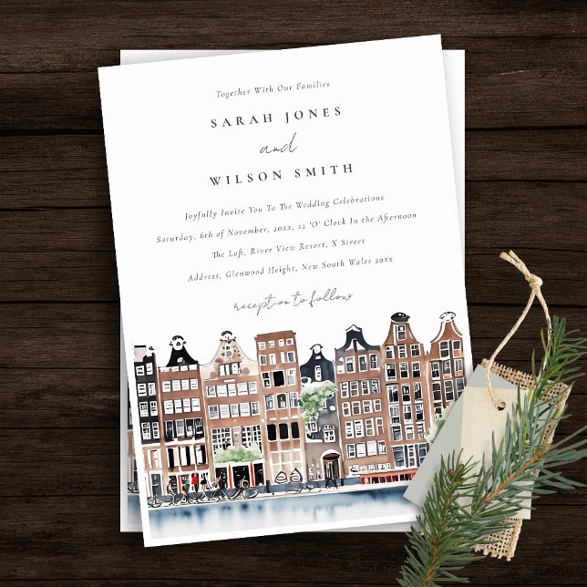 Invitación Boda del paisaje del canal holandés de Ámsterdam (Subido por el creador)
