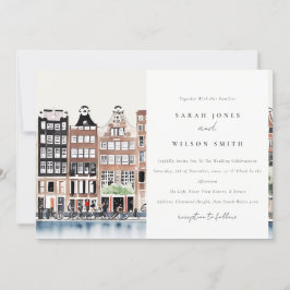 Invitación Boda del paisaje del canal holandés de Ámsterdam