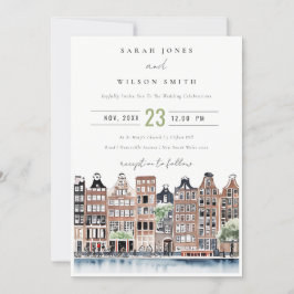 Invitación Boda del paisaje del canal holandés de Ámsterdam
