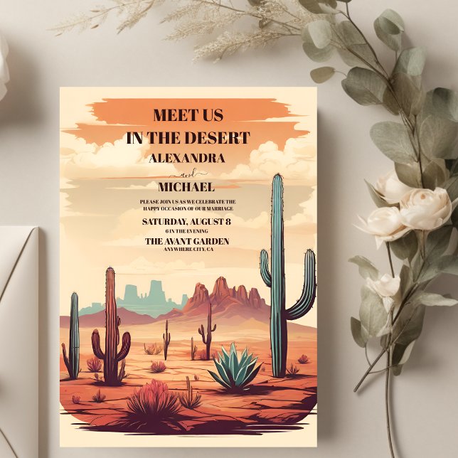 Invitación Boda del paisaje del desierto de Retro Cactus (Subido por el creador)