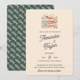 Invitación Boda del paisaje del desierto del Cactus retro en 