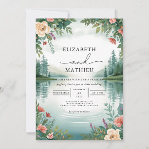 Invitación Boda del paisaje floral del lago Misty