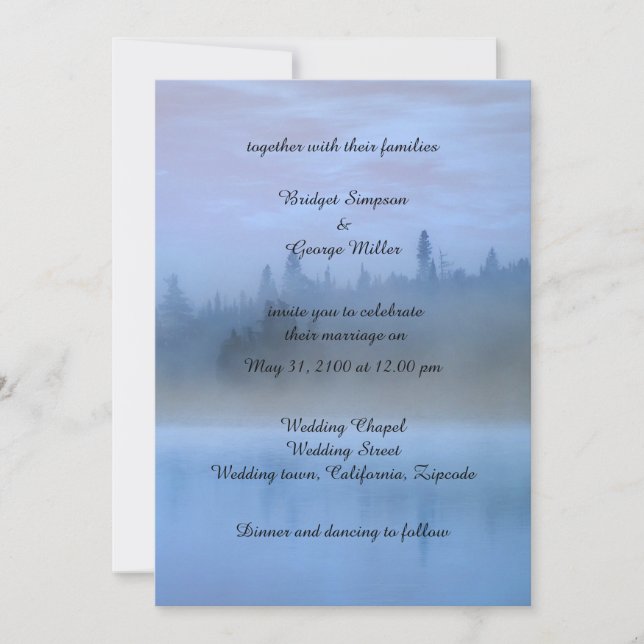 Invitación boda del paisaje forestal azul polvoriento (Anverso)