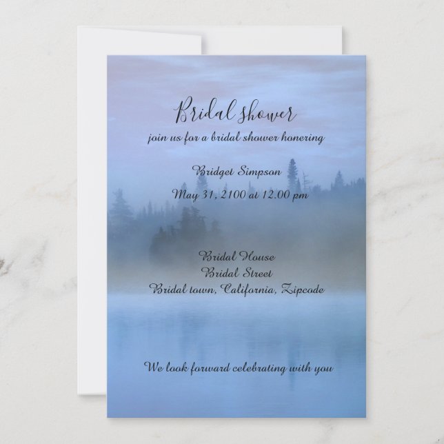 Invitación boda del paisaje forestal azul polvoriento (Anverso)