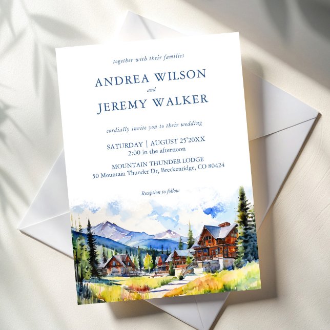 Invitación Boda del paisaje montañoso de verano de Colorado (Mountain village Colorado summer landscape scenery wedding Invitation template instant download)