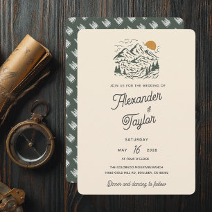Invitación Boda del paisaje montañoso verde retro vintage