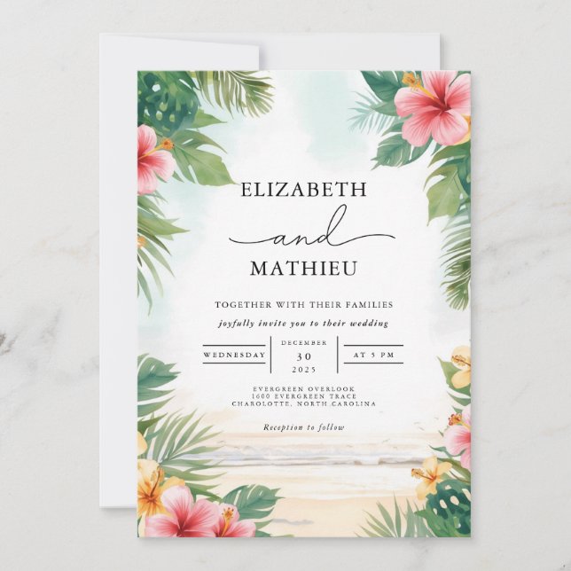 Invitación Boda del Paraíso de la Bloom Tropical (Anverso)