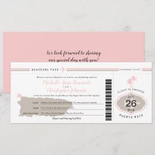Invitación Boda del Pase de abordaje de palma rosa para Puert