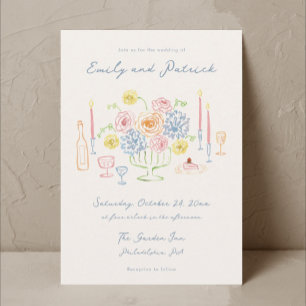 Invitación Boda del Pastel Francés de la Mano dibujado por la