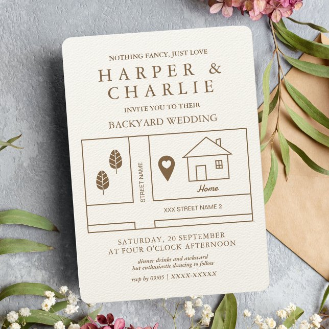 Invitación Boda del patio trasero del mapa mínimo rústico (Subido por el creador)