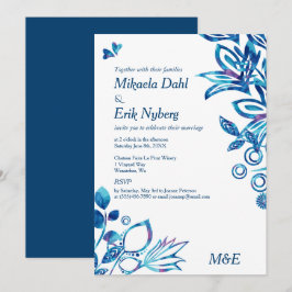 Invitación Boda del patrón azul escandinavo
