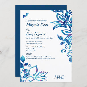 Invitación Boda del patrón azul escandinavo