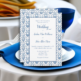 Invitación Boda del patrón blanco azul de Chinoiserie