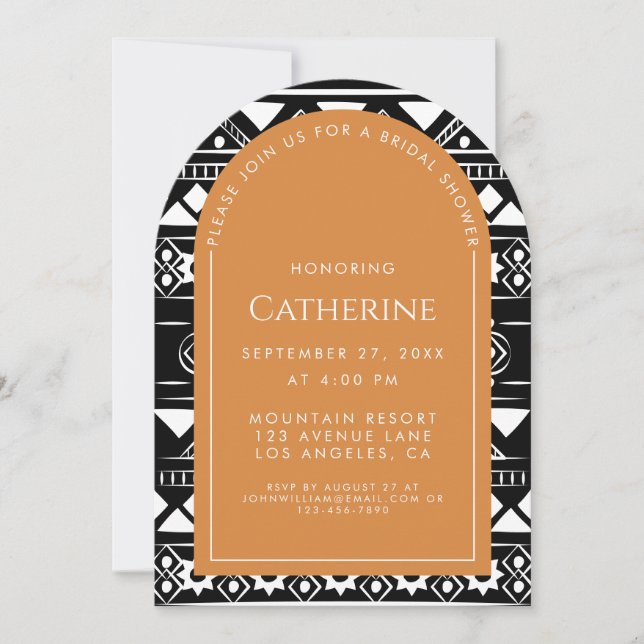 Invitación Boda del patrón Boho Arch Naranja Bridal Shower (Anverso)