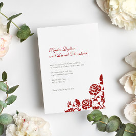 Invitación Boda del patrón de encaje rosa rojo de Crimson clá