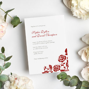 Invitación Boda del patrón de encaje rosa rojo de Crimson clá