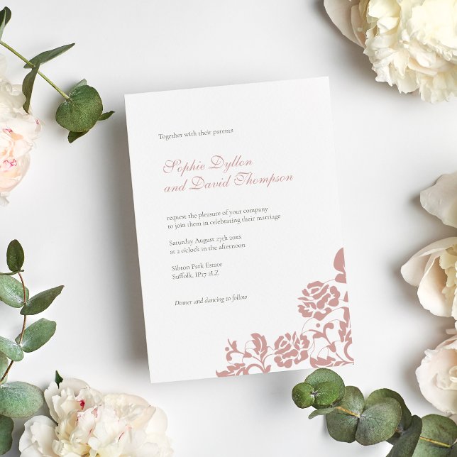 Invitación Boda del patrón de encaje rosado de Rosa polvorien (Subido por el creador)