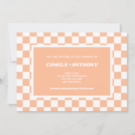 Invitación Boda del patrón de Gingham de Peach Fuzz White Che