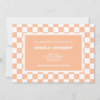 Invitación Boda del patrón de Gingham de Peach Fuzz White Che