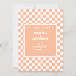 Invitación Boda del patrón de Gingham de Peach Fuzz White Che