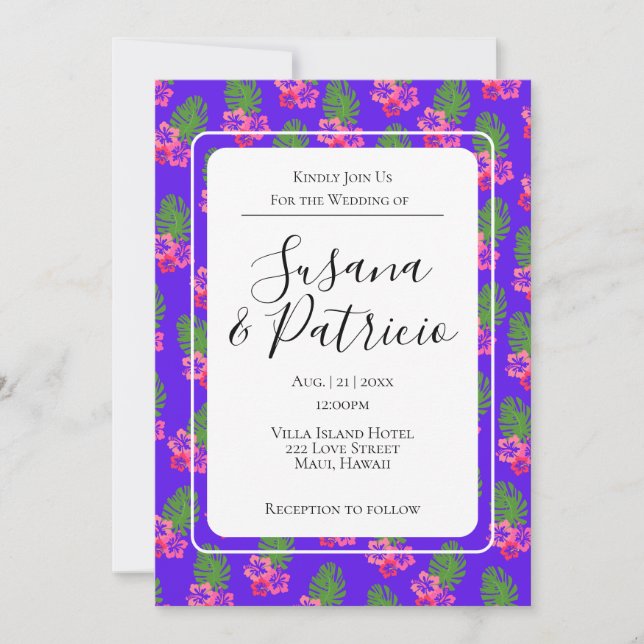 Invitación Boda del patrón de hibiscus rosado (Anverso)