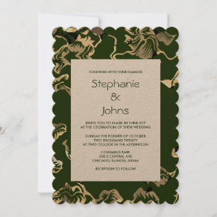 Invitación Boda del patrón de Kraft de hojas verdes oscuras