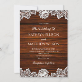 Invitación Boda del patrón de madera de encaje rústico
