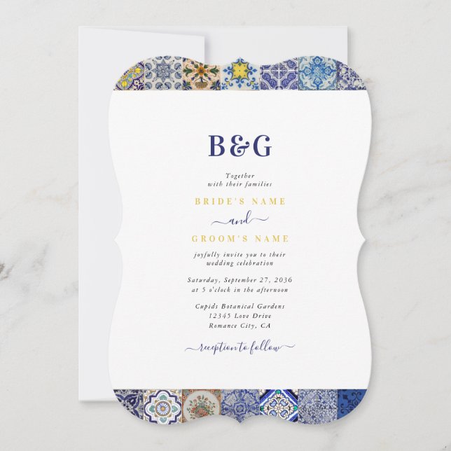 Invitación Boda del patrón de mosaicos portugués mediterráneo (Anverso)