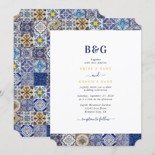 Invitación Boda del patrón de mosaicos portugués mediterráneo