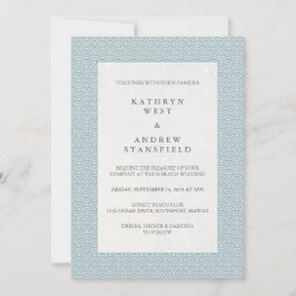 Invitación Boda del patrón de onda de Seigaiha japonés azul