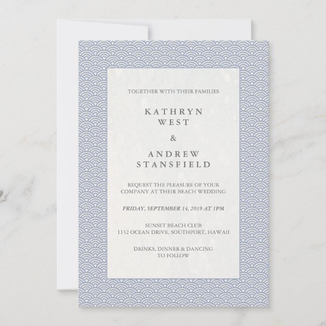 Invitación Boda del patrón de ondas Seigaiha japonés mínimo (Anverso)