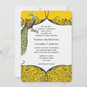 Invitación Boda del patrón de pájaro de amor para pavo real y
