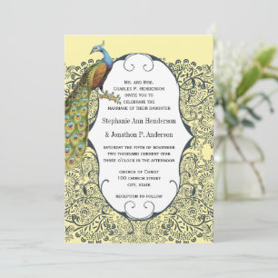 Invitación Boda del patrón de pájaro de amor para pavo real y