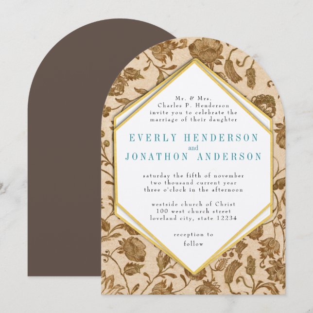 Invitación Boda del patrón de pájaro de amor rojo de Aqua Vin (Anverso / Reverso)