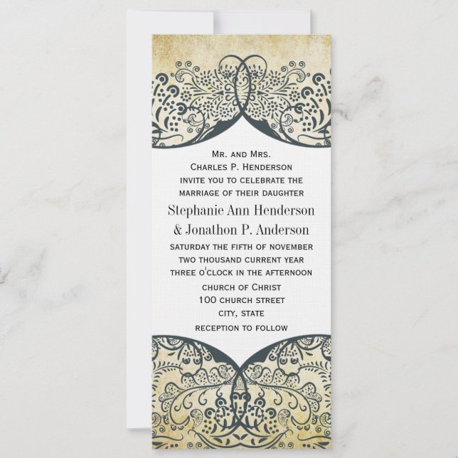 Invitación Boda del patrón de pájaro Paisley de la marina y l (Anverso)