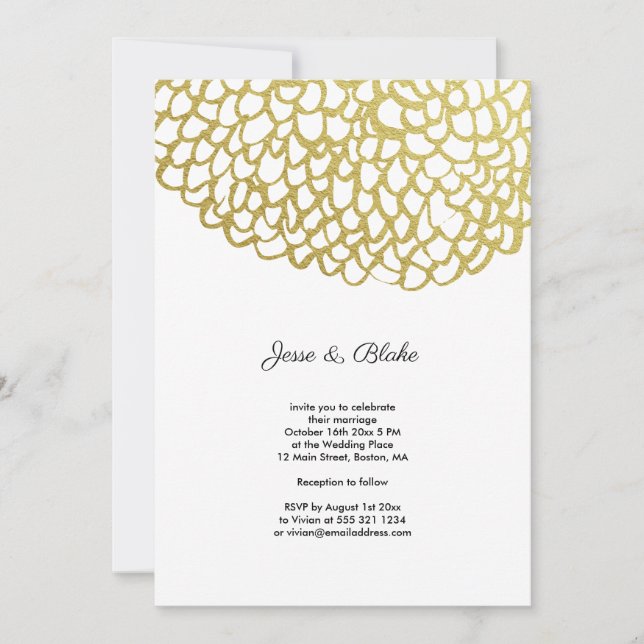 Invitación Boda del patrón de Petal dibujado a mano con oro (Anverso)