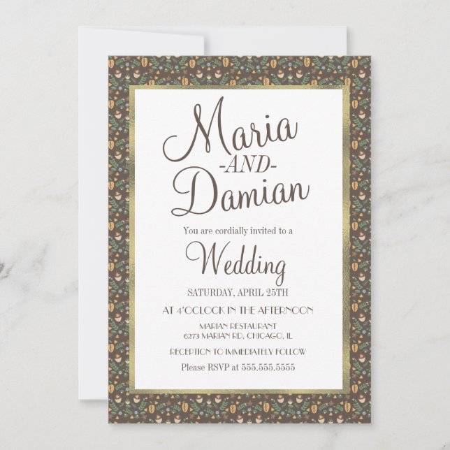 Invitación Boda del patrón de verdor de Ditsy Fall (Anverso)