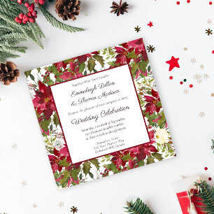Invitación Boda del patrón floral de la poinsettia roja escar