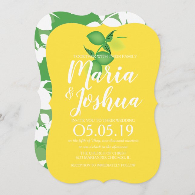 Invitación Boda del patrón Silo de limón verde fresco (Anverso / Reverso)