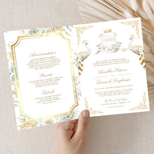 Invitación Boda del Pavo Real Blanco Real Indio Corona de Oro