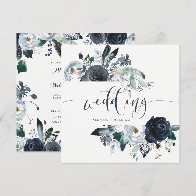 Invitación Boda del Peón de la Marina Boho| Caligrafía modern (Anverso / Reverso)